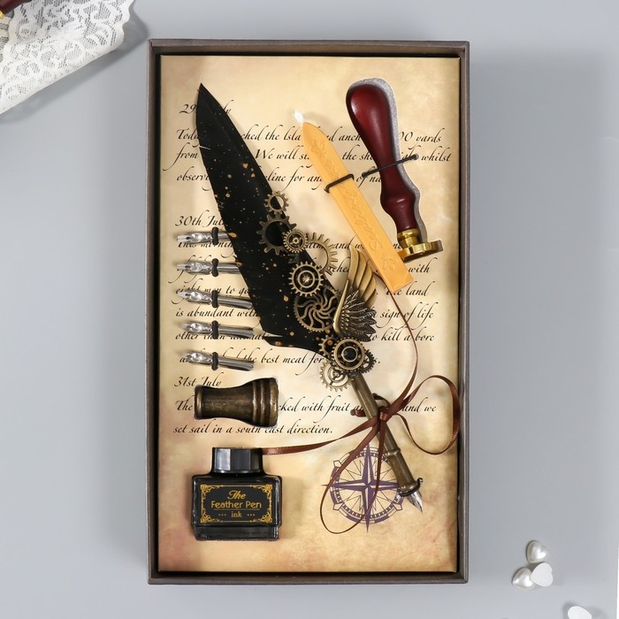 Набор ручка перьевая со сменными перьями+подставка+чернила+сургуч+печать 26х12х4 см Набор ручка перьевая со сменными перьями+подставка+чернила+сургуч+печать 26х12х4 см