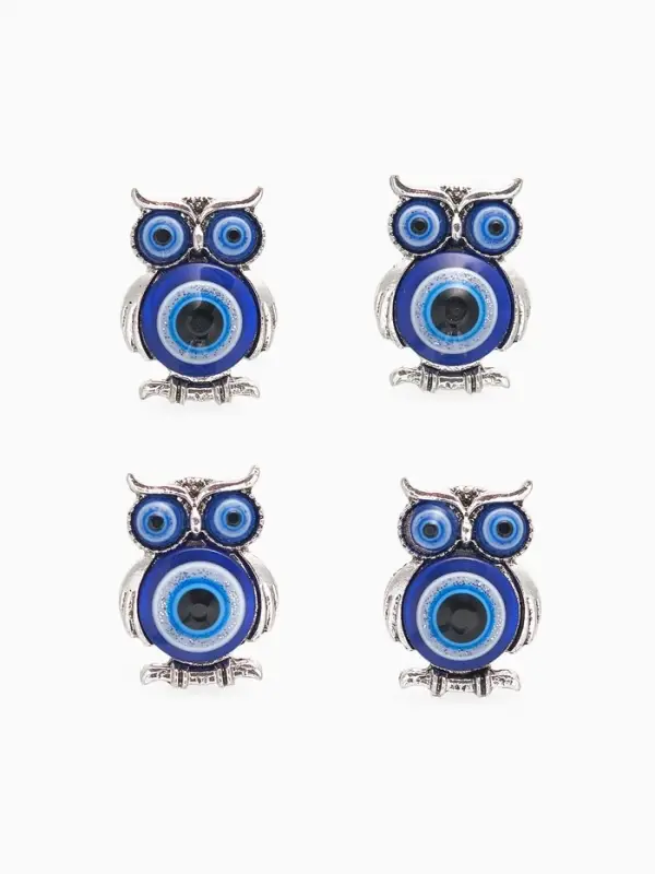 Брошь-оберег &laquo;Сова. Глаз Фатимы&raquo;, синяя в чернёном серебре