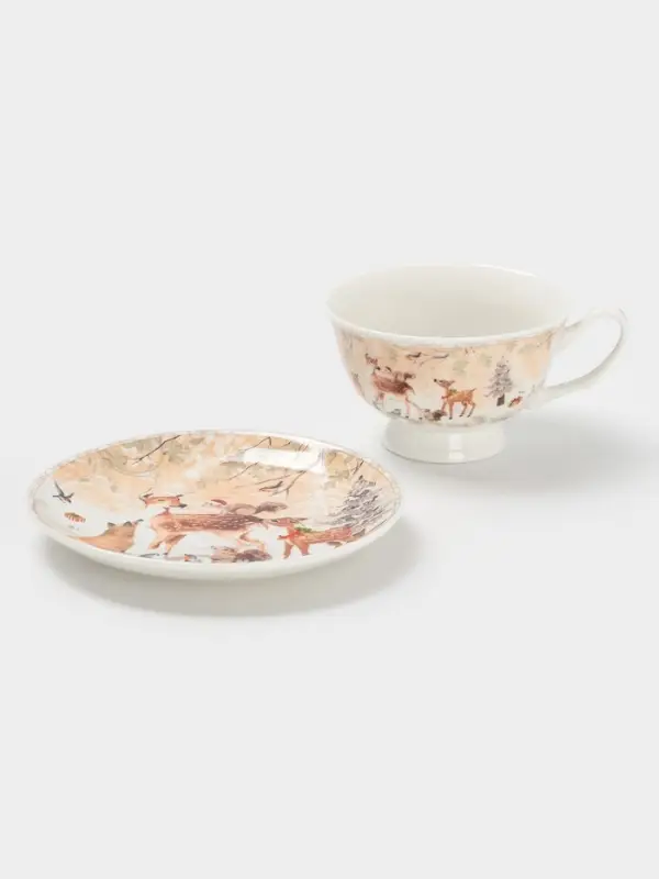 Чайная пара новогодняя «Лесное чудо», 2 предмета: чашка 180 мл, блюдце d=15 см, керамика, подарочная упаковка, бежевая Чайная пара новогодняя «Лесное чудо», 2 предмета: чашка 180 мл, блюдце d=15 см, керамика, подарочная упаковка, бежевая
