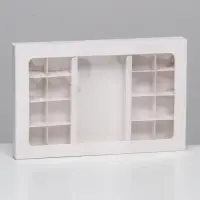 Коробка для 8 + 8 конфет + шоколад, с окном, белая 30&times;19.5&times;3 см