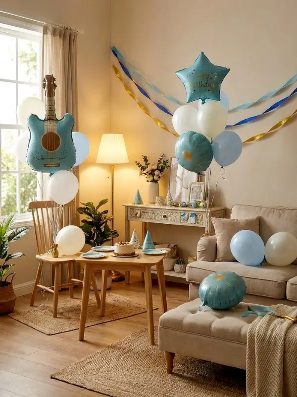 Воздушные шары "Голубая гитара" фольга, латекс, набор 12 штук