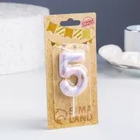 Свеча в торт &laquo;Белый мрамор&raquo;, цифра 5, 5.5 см