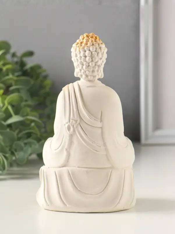 Фигурка гипс &laquo;Будда&raquo;, 15&times;9&times;6 см, белая с позолотой