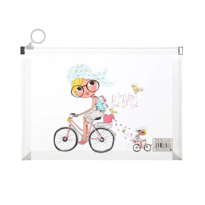 Папка-конверт на молнии формат А5, 180мкр, с рисунком Папка-конверт на молнии формат А5, 180мкр, с рисунком "Маленькая девочка", МИКС