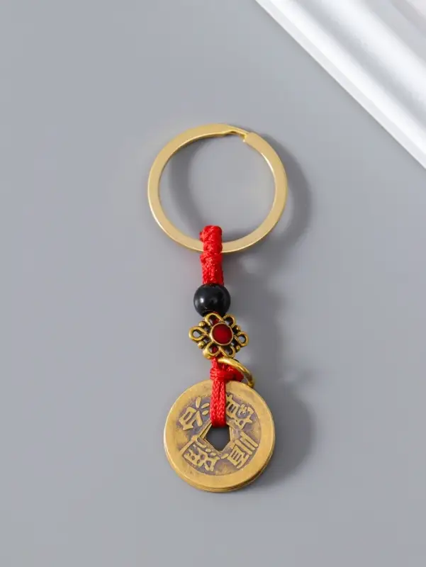 Брелок металл нэцке "5 китайских монет" 0,3х2,5х8 см