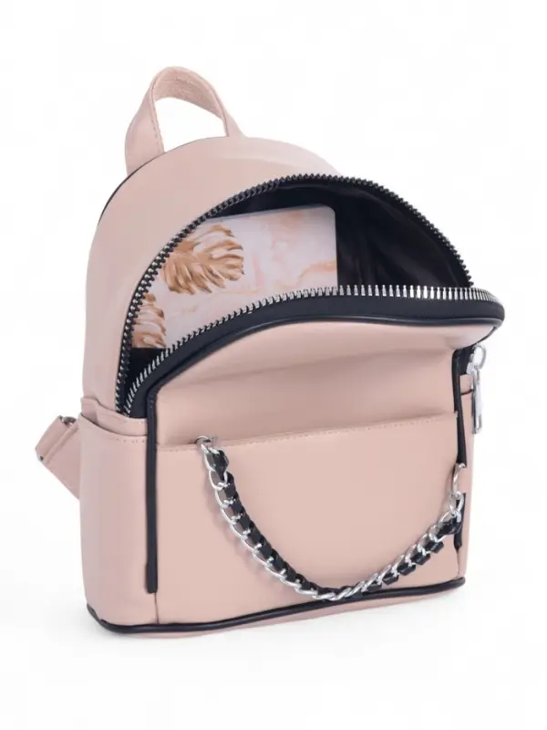 Рюкзак-мини женский на молнии, с карманом, размер 21&times;12&times;27 см, бежевый