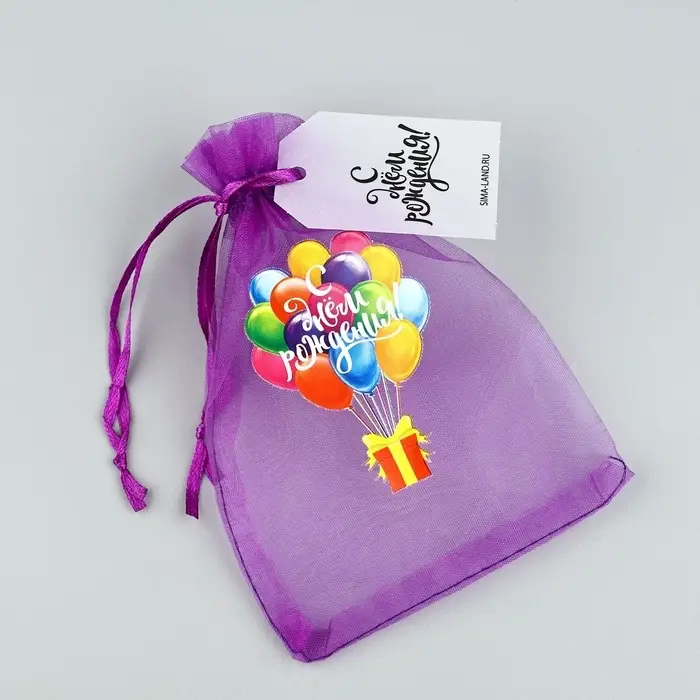 Мешочек подарочный из фатина с термонаклейкой «С днем рождения», 11 х 16 см +/- 1.5 см Мешочек подарочный из фатина с термонаклейкой «С днем рождения», 11 х 16 см +/- 1.5 см