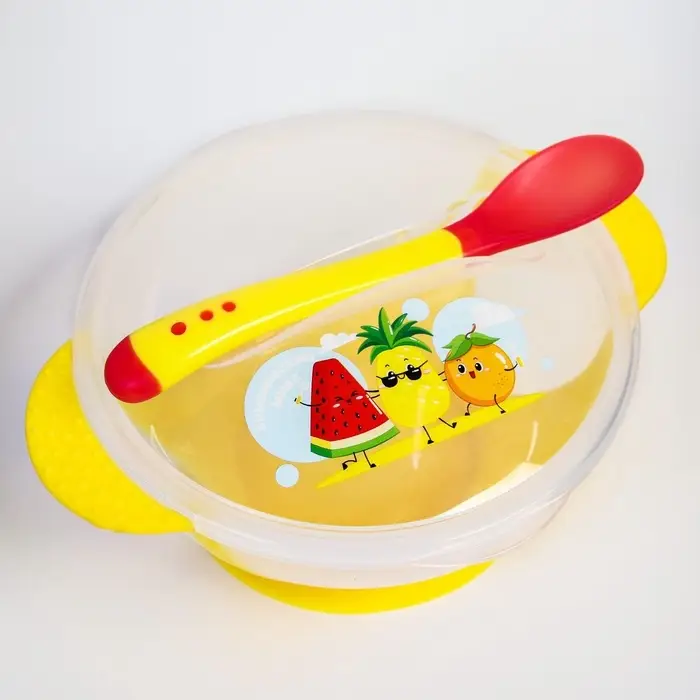 Тарелка M&B &laquo;За маму и папу&raquo; 350 мл, в наборе крышка, ложка, МИКС