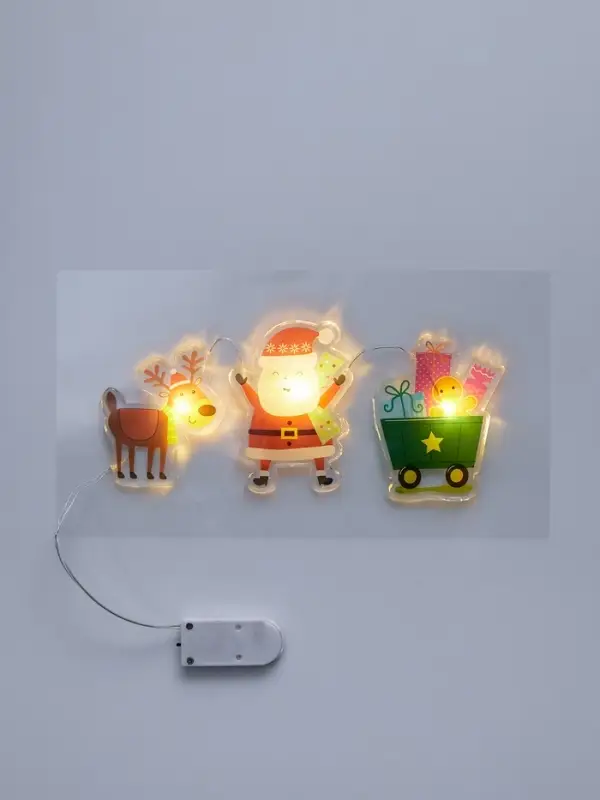 Светодиодная наклейка на окна &laquo;Дед Мороз с подарками&raquo;, 0.5 м, 3 LED, от батареек CR2032&times;2, свечение тёплое белое