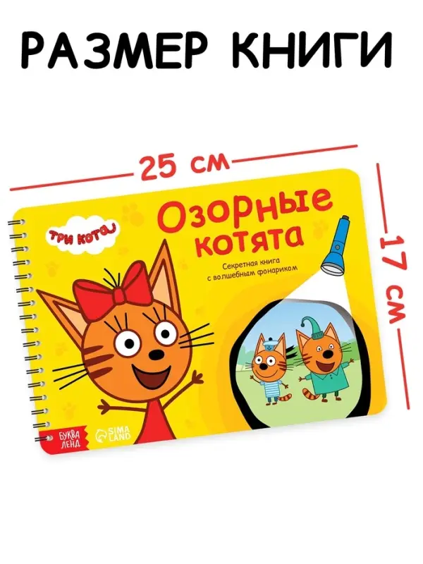 Секретная книга с волшебным фонариком Секретная книга с волшебным фонариком "Озорные котята", 22 стр., Три кота