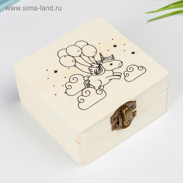 Шкатулка дерево под роспись "Единорожка среди облачков" 5х10х10 см