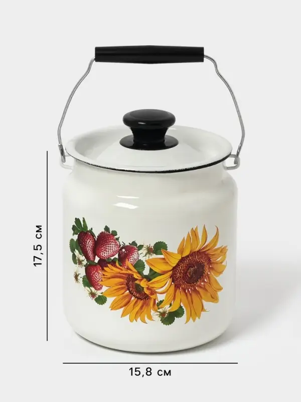 Бидон эмалированный, 3 л, с ручкой и крышкой, белый, рисунок МИКС