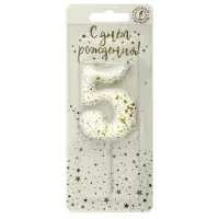 Свеча в торт "Белые брызги", цифра "5"