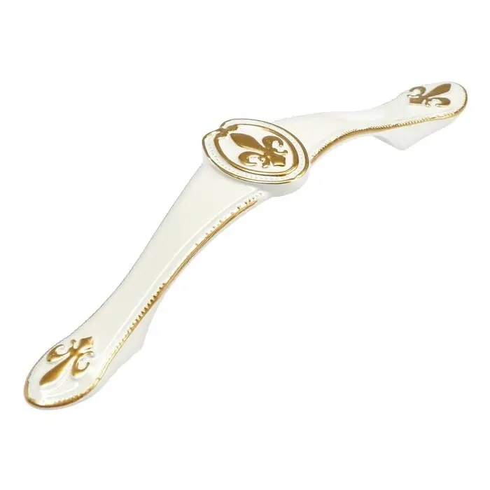 Ручка-скоба мебельная LIGHT, м/о 96 мм, белая с золотом