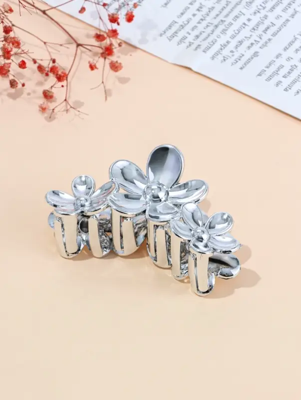 Краб для волос "Хилман" цветы, 11 см, серебро