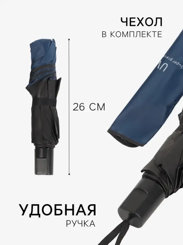 Зонт механический &laquo;Однотонный&raquo;, 4 сложения, 8 спиц, R=47/55 см, d=94 см, синий