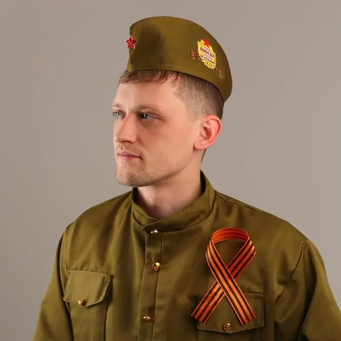 Костюм военного: пилотка, Георгиевская лента, 40 см, атлас, обхват головы 54-57 см Костюм военного: пилотка, Георгиевская лента, 40 см, атлас, обхват головы 54-57 см