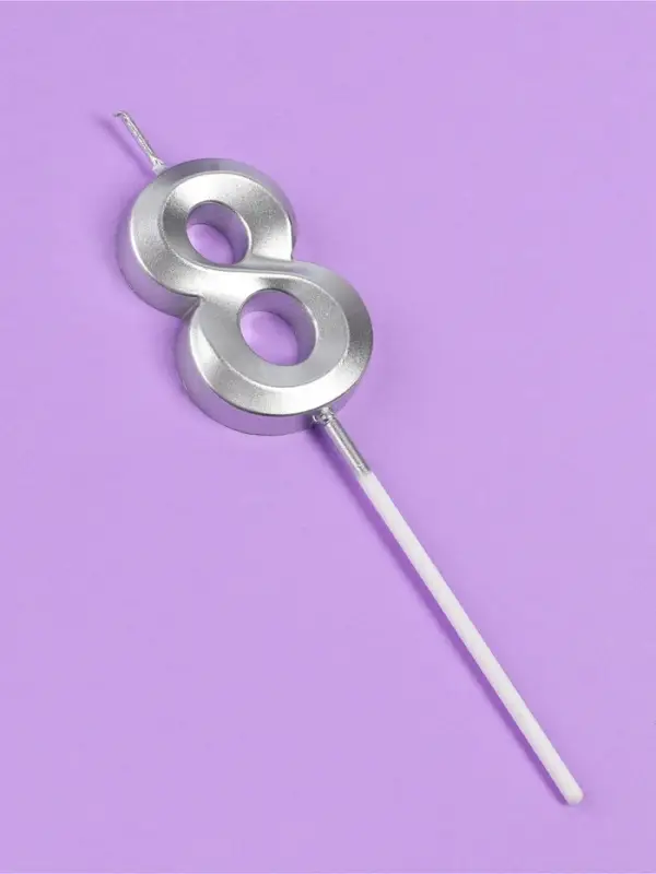 Свеча в торт на шпажке &laquo;Грань&raquo;, цифра 8, серебро, 5 см