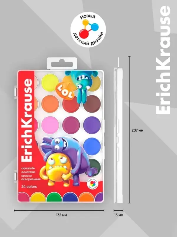 Акварель ErichKrause Jolly Friends, 24 цвета, матовые насыщенные цвета, пластиковая коробка с европодвесом