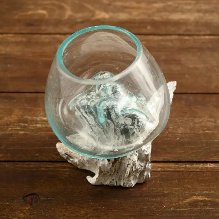 Вазон стекло на коряге  Вазон стекло на коряге "Долина" 15х18х15 см