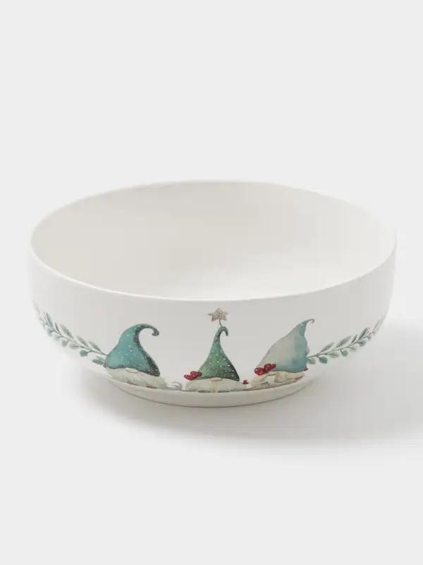 Салатник новогодний Доляна «Домашние гномики», 580 мл, 15.5×6 см, фарфор, белый