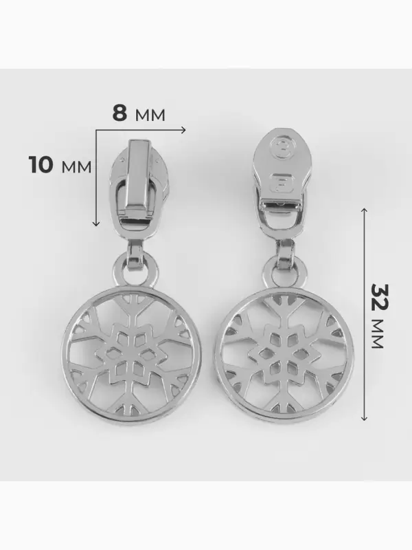 Бегунок для молнии &laquo;Спираль&raquo;, №3, &laquo;Снежинка&raquo;, 10 шт., цвет никель