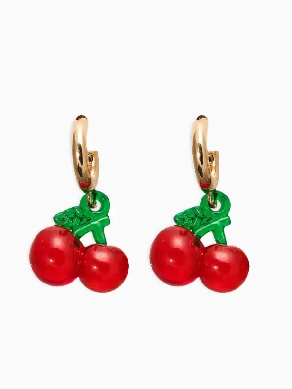 Серьги кольца &laquo;Вишенки&raquo;, цветные в золоте