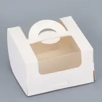 Коробка под бенто-торт с окном, белая, 14 х 14 х 8 см