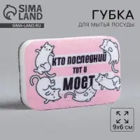 Губка для мытья посуды «Кто последний, тот и моет» 9х6 см