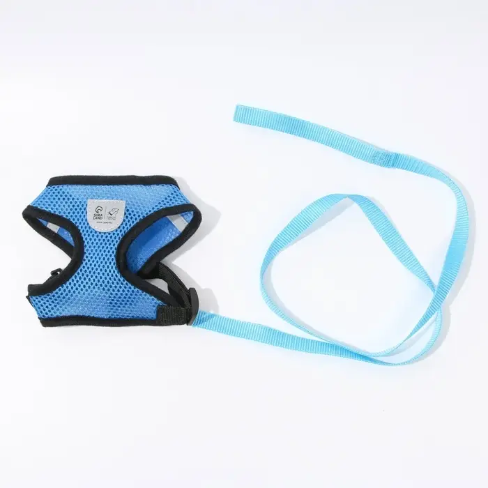 Шлейка дышащая с поводком и светоотражающей нашивкой, M, ОШ 33, ОГ 32-43, синяя Шлейка дышащая с поводком и светоотражающей нашивкой, M, ОШ 33, ОГ 32-43, синяя