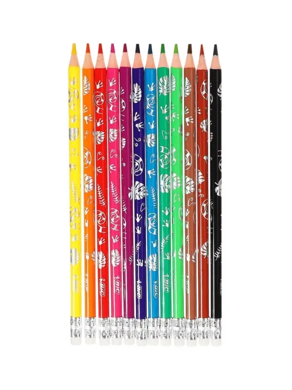 Карандаши 12 цветов BIC Kids Illusion, детские, шестигранные, с ластиком, стираемые