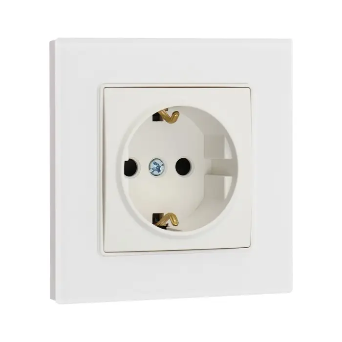 Розетка TOT Matte Glass, 16 А, стекло, скрытая, одноместная, с заземлением, белая