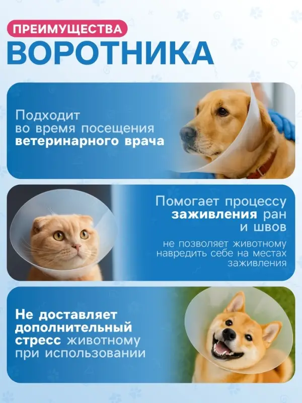 Ветеринарный воротник с креплением на ошейник, ОШ 14-34 см, высота 20 см, без ошейника