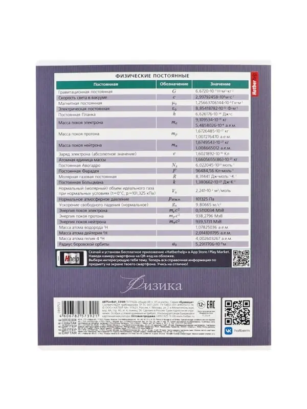 Предметная тетрадь по физике Hatber &laquo;Буквица&raquo;, 48 листов, в клетку, со справочным материалом, обложка из мелованного картона