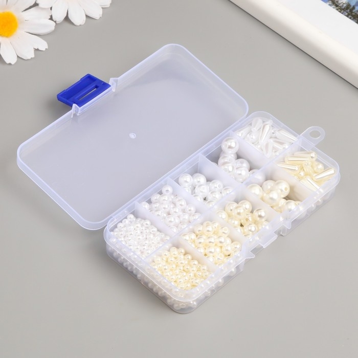 Бусины в шкатулке Бусины в шкатулке "Жемчужные" 10 делений 12,9х6,7х2,2 см