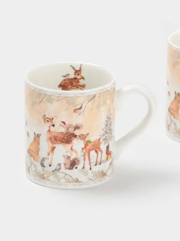 Набор кружек новогодних «Лесное чудо», 2 шт., 220 мл, керамика, подарочная упаковка, бежевый