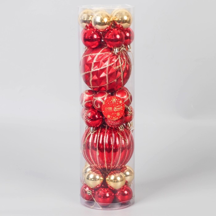 Набор шаров пластик d-4 и 10 см, 32 шт Набор шаров пластик d-4 и 10 см, 32 шт "Карнавал" красный золото