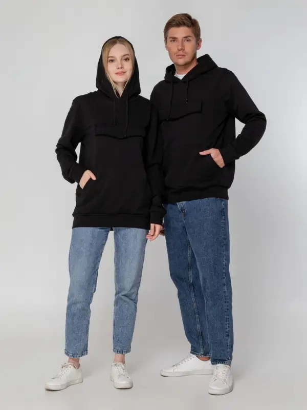 Худи унисекс с карманом на груди Chest Pocket, черное, размер XS/S Худи унисекс с карманом на груди Chest Pocket, черное, размер XS/S