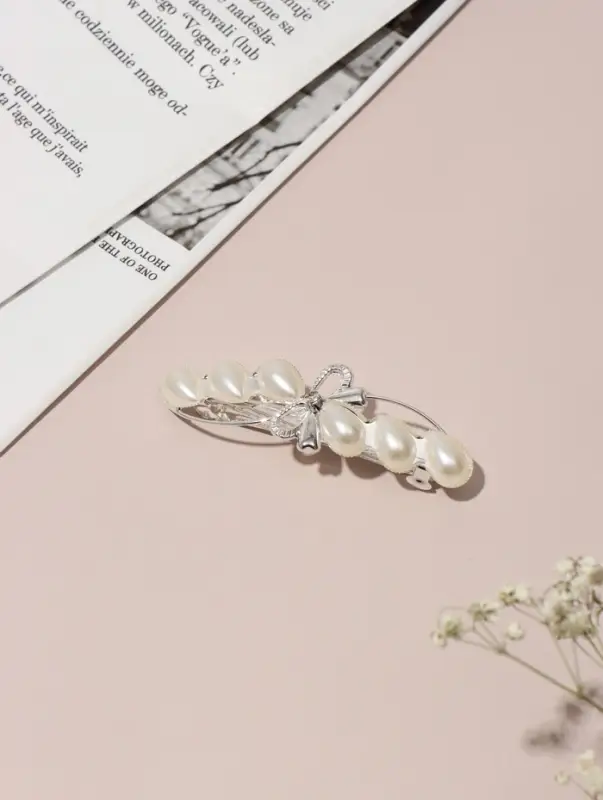 Заколка - автомат для волос &laquo;Жемчужная ветвь&raquo;, 8 см, белая