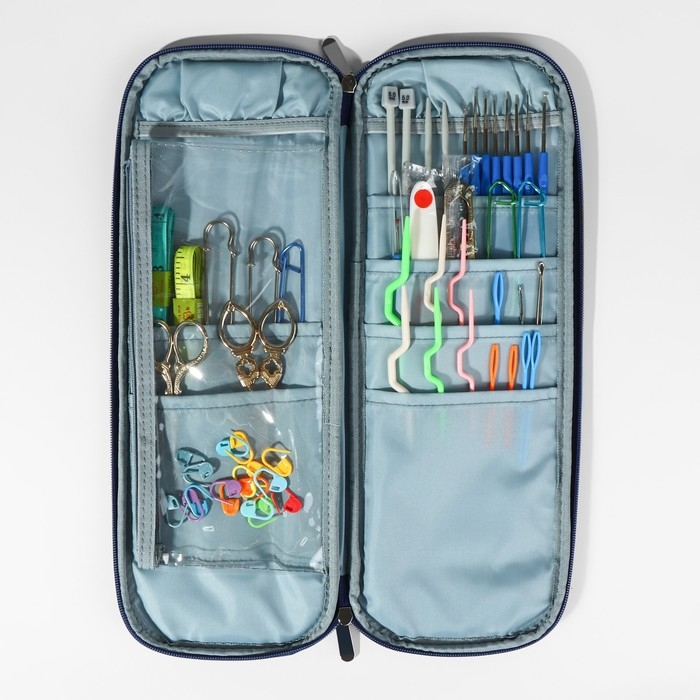 Пенал для вязания «Цветы», 1 отделение, 8 карманов, 40 × 15 × 2,5 см, цвет фиолетовый/белый Пенал для вязания «Цветы», 1 отделение, 8 карманов, 40 × 15 × 2,5 см, цвет фиолетовый/белый