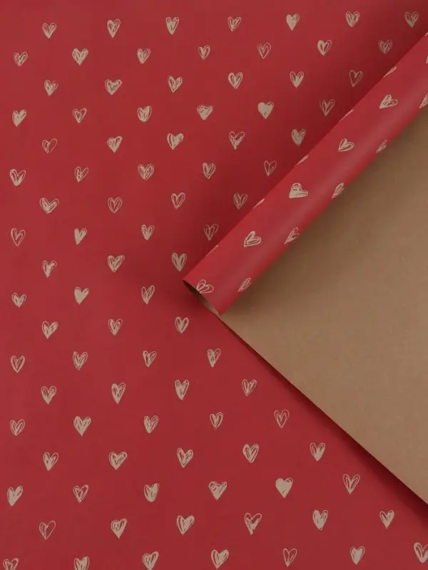 Бумага упаковочная крафтовая &laquo;Сердечки&raquo;, красная, 50&times;70 см