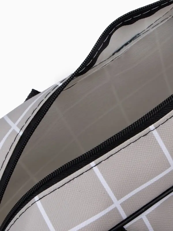 Косметичка-сумка на молнии, с ручками, с сеткой, большая, в клетку, бежевая