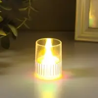 Светодиодная свеча LED - ночник RISALUX &laquo;Полосы&raquo;, 3&times;LR1130, прозрачный, перламутр, 3.7&times;3.7&times;4.5 см