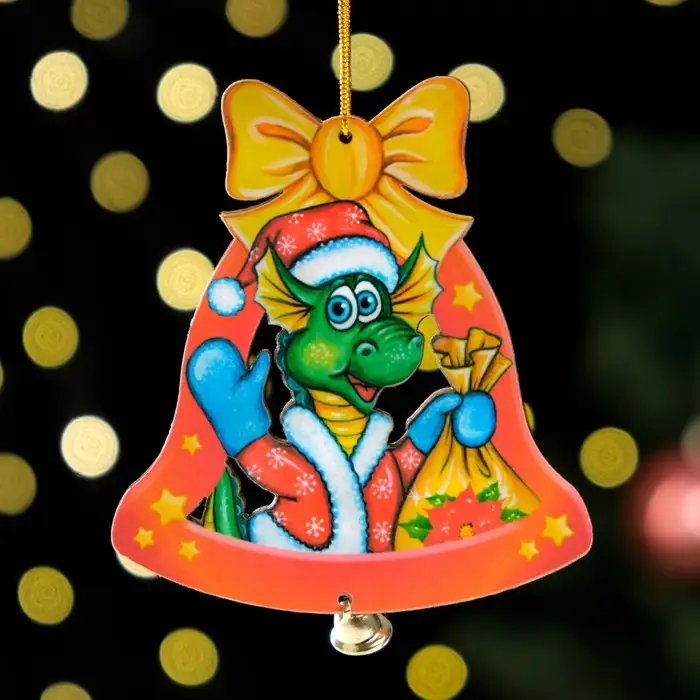 Ёлочная игрушка Ёлочная игрушка "Дракон в колокольчике", ламинация, 84 х 93мм