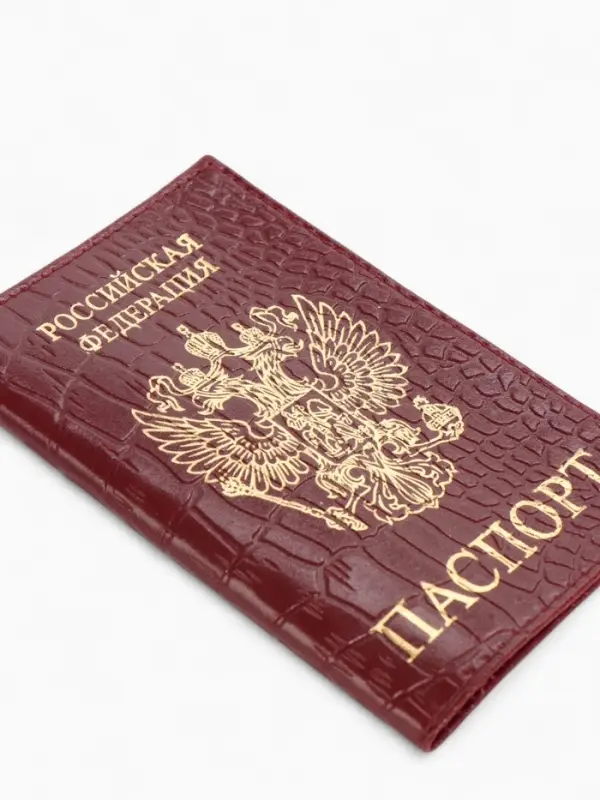 Обложка для паспорта, натуральная кожа, тиснение фольгой, крокодил, бордовая