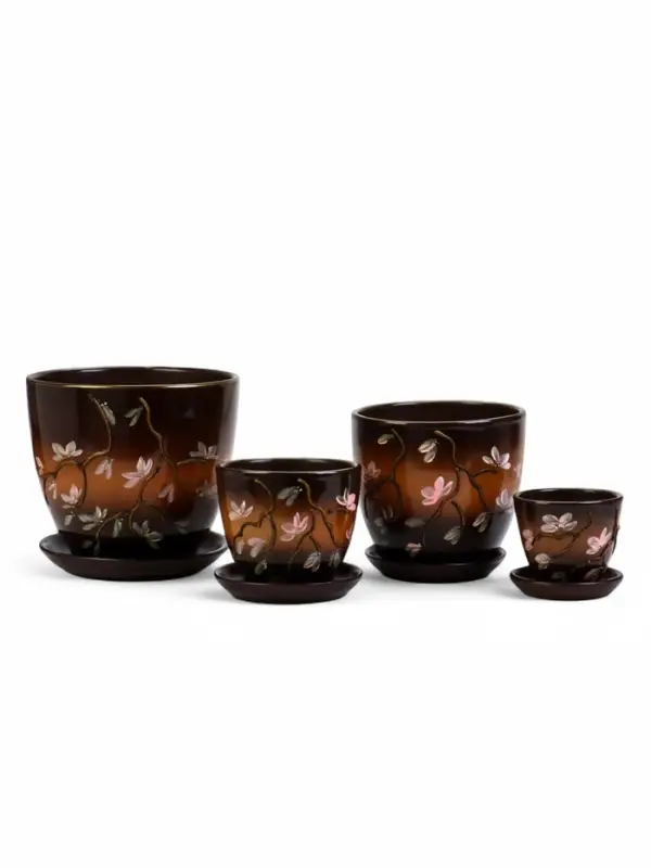 Набор горшков цветочный поддоном 4 шт 0,4 / 1 / 2,5 / 5 л керамика, Мендаль Набор горшков цветочный поддоном 4 шт 0,4 / 1 / 2,5 / 5 л керамика, Мендаль