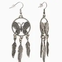 Серьги метал "Аутентичность" бабочка с перьями, цвет чернёное серебро Серьги метал "Аутентичность" бабочка с перьями, цвет чернёное серебро