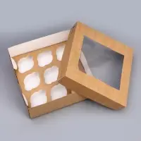 Коробка для капкейков с окном на 9 шт., крафт, 25&times;25&times;10 см