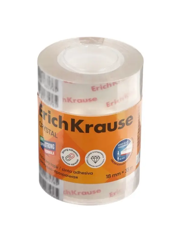 Клейкая лента ErichKrause Crystal, 18 мм &times; 33 м, повышенная прозрачность