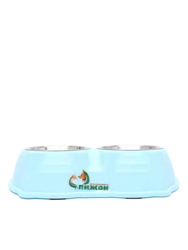 Миска двойная &laquo;Кисы&raquo;, 28&times;16.3&times;7.3 см, на пластиковом основании, металл, голубая